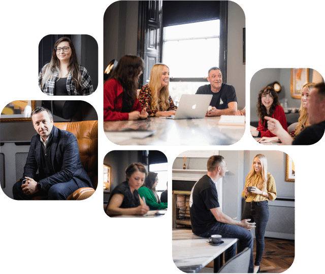 Collage of images of The Smart Group team collaborating.