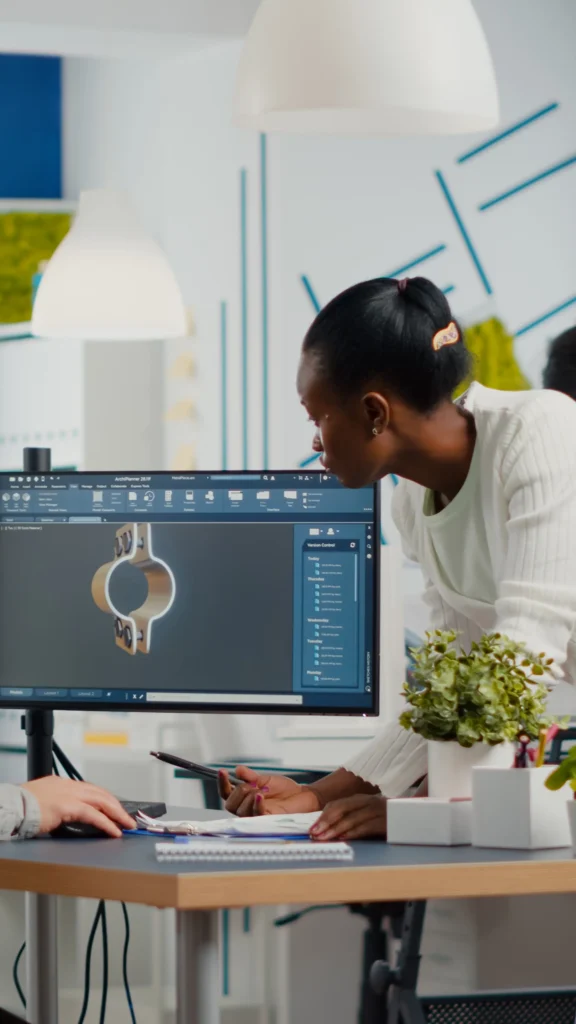 Coworkers collaborating on Video project